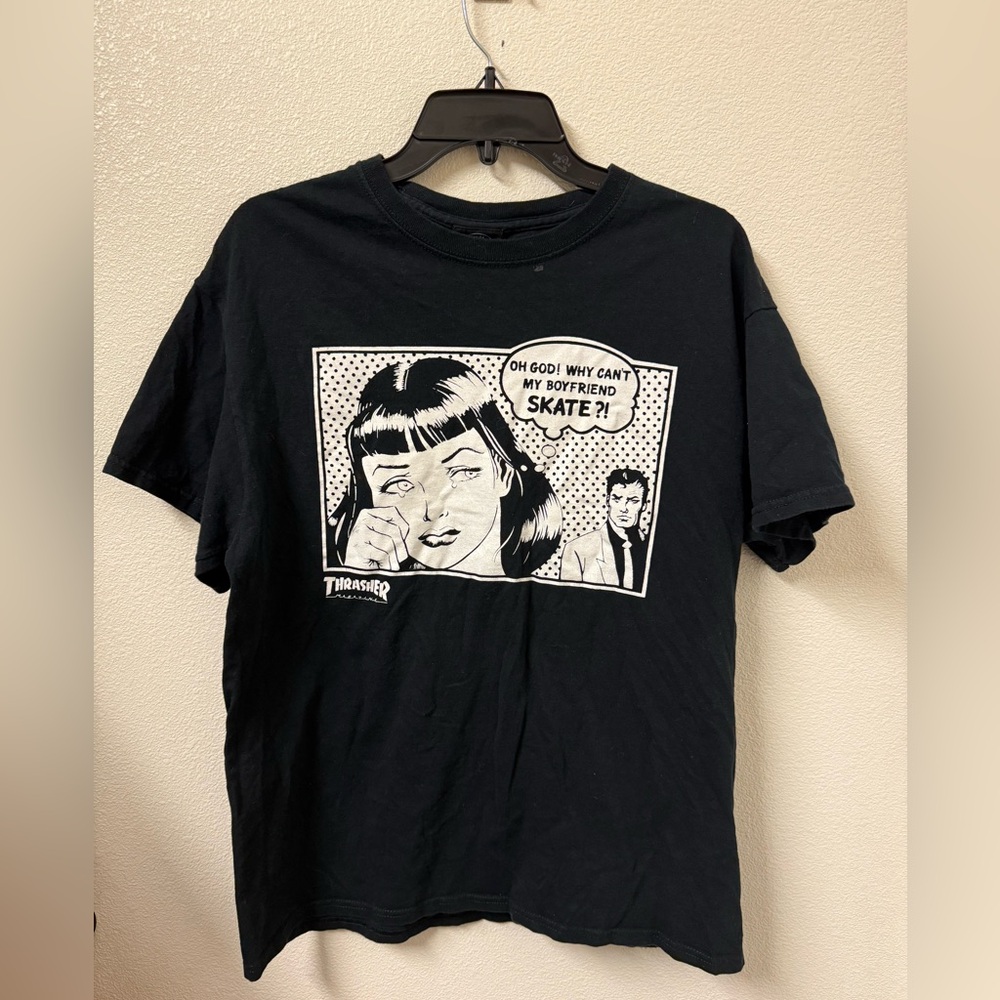 Y2K Thrasher Magazine Why Can’t My Boyfriend Skate Adult Black Shirt Large
